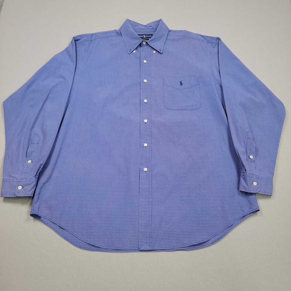Ralph Lauren Blake Mens XL Blue Check Button Down Long Sleeve Cotton Shirt FLAWS